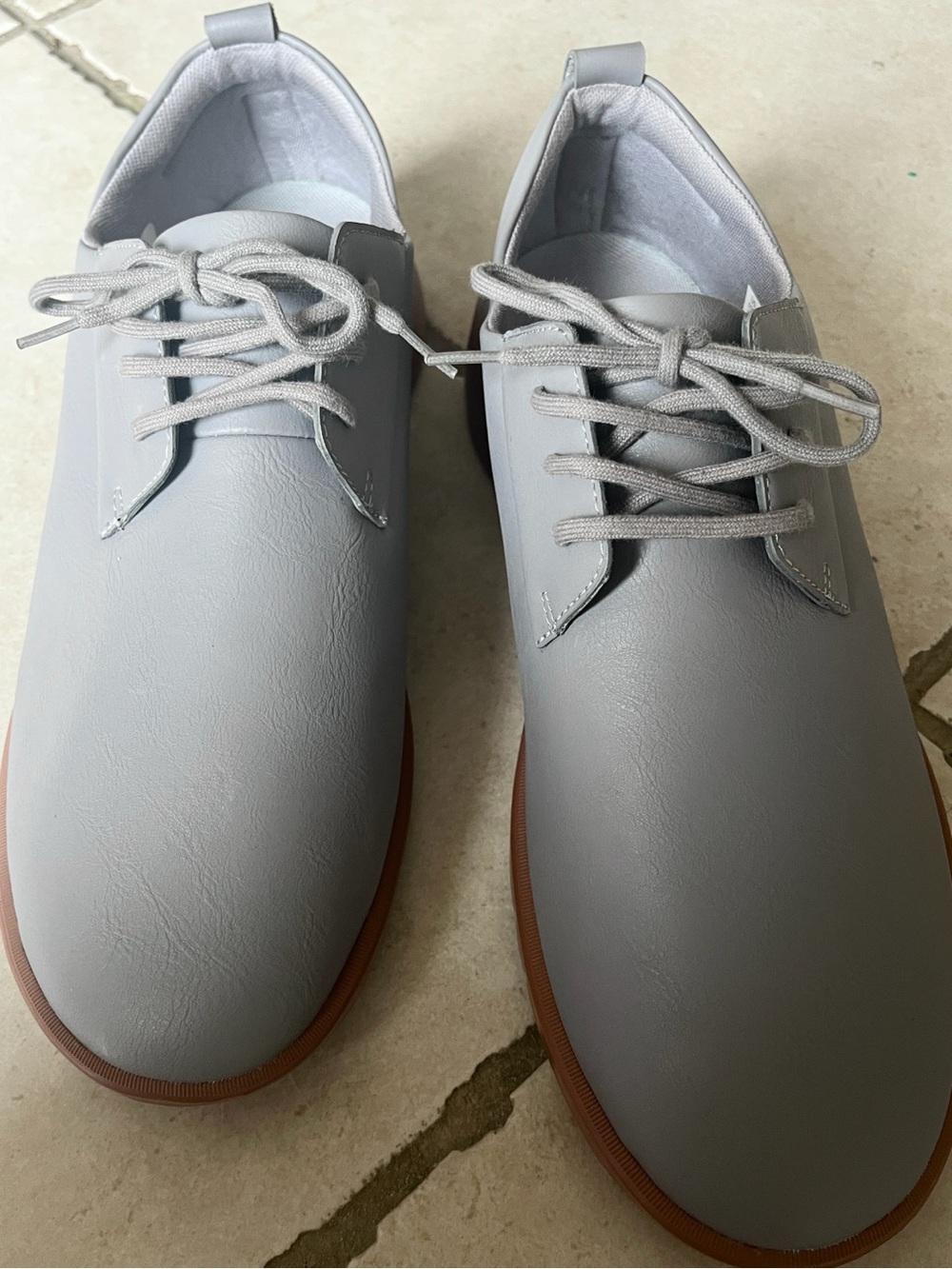 men's Ponto  leather Light Gray Lace-Up Derby Shoes with Brown Sole